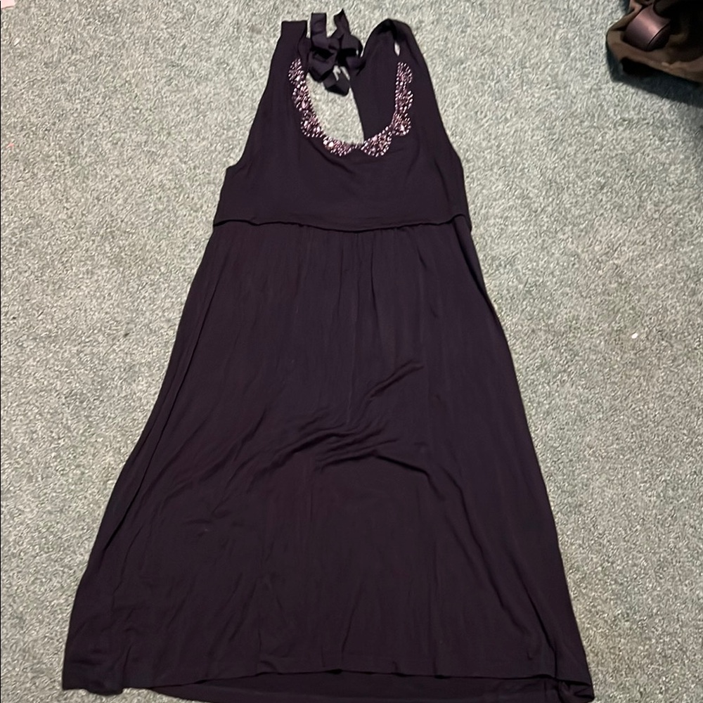 Black Halter Dress with Embellished Neckline